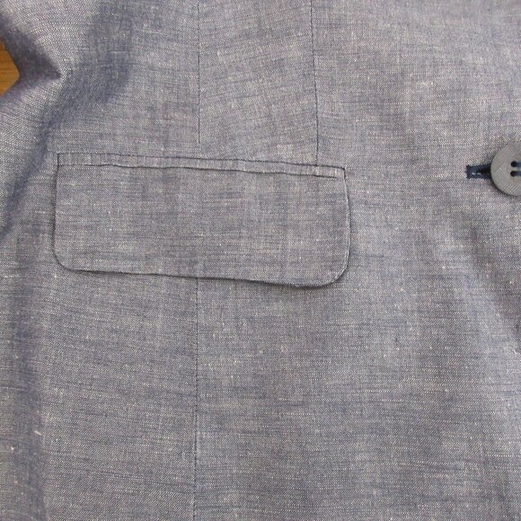 Lane Bryant Women Blazer Jacket 16 Linen Chambray Blue Lined Casual Flap Pockets - Picture 6 of 8